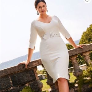 Eloquii White Work Dress with Belt